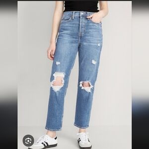 Old Navy Ski High Straight Jeans Womens Distressed Button Fly